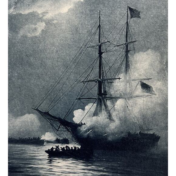 Photograph/Painting W. Sheppard Man of War Wasp and the Frolic History of US - Picture 4 of 7